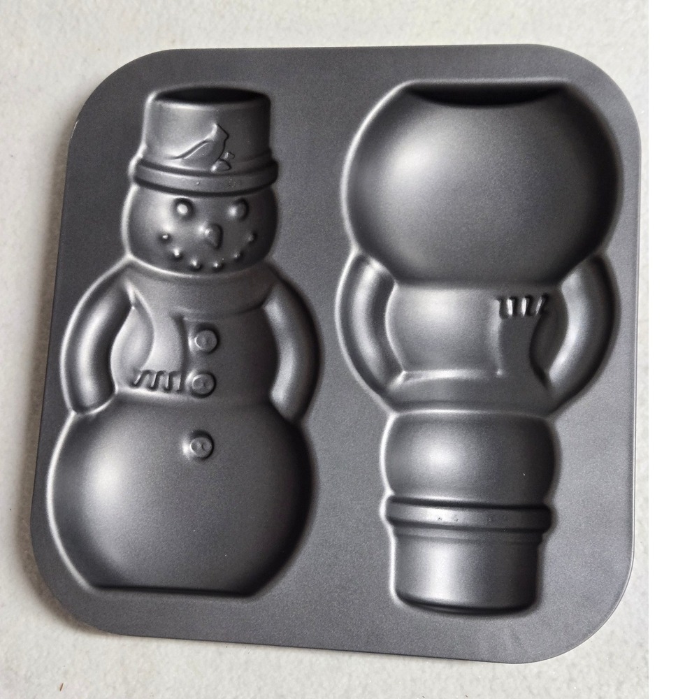 Cherrydale Snowman Cake Pan 3D Holiday Non-Stick Metal Baking Mold Gray